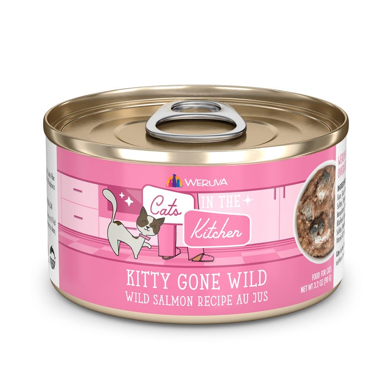 Weruva Cats in The Kitchen, Kitty Gone Wild with Wild Salmon Au Jus Cat Food, 3.2oz Can (Pack of 24) - Image 1